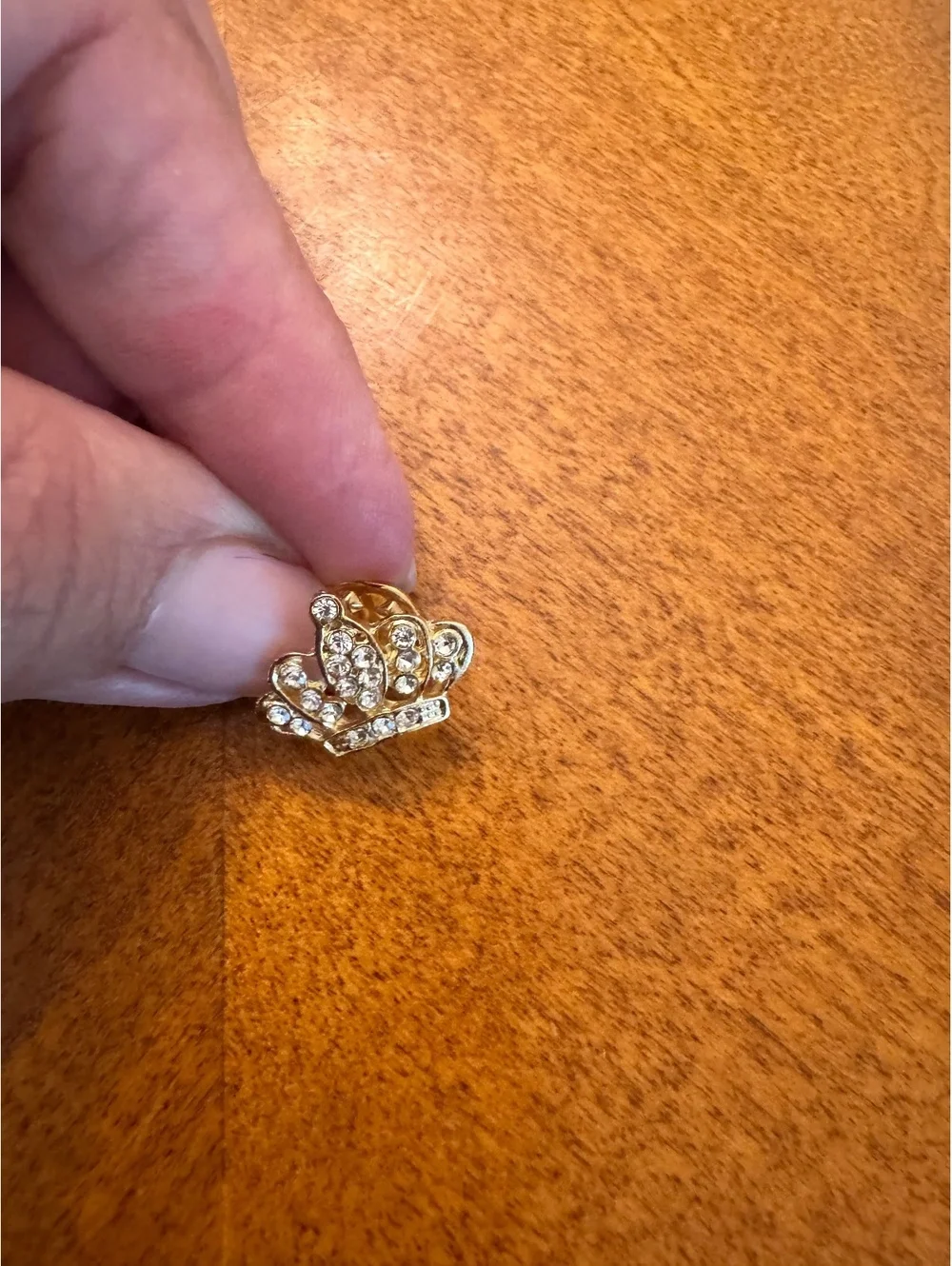 Gold Tone Crown Shaped Lapel Pin with Rhinestones 298